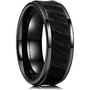 Men's Tungsten Wedding Band (8mm). Black Hammered Finish Tungsten Carbide Ring